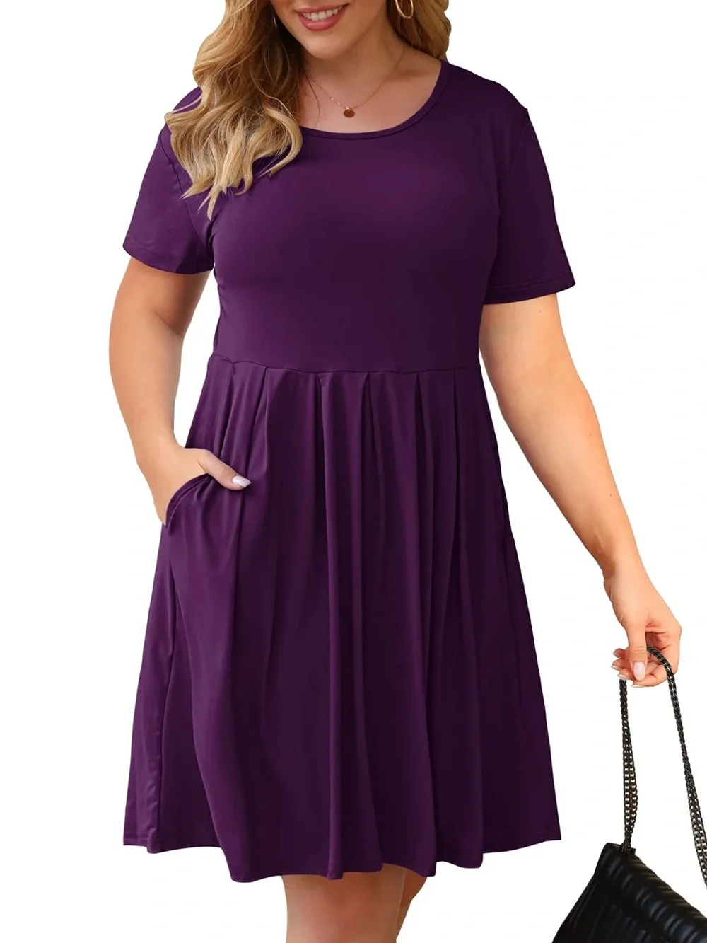 Zenana Outfitters Deep Plum Short Sleeve Midi Dress With Pockets - Picture 1 of 4
